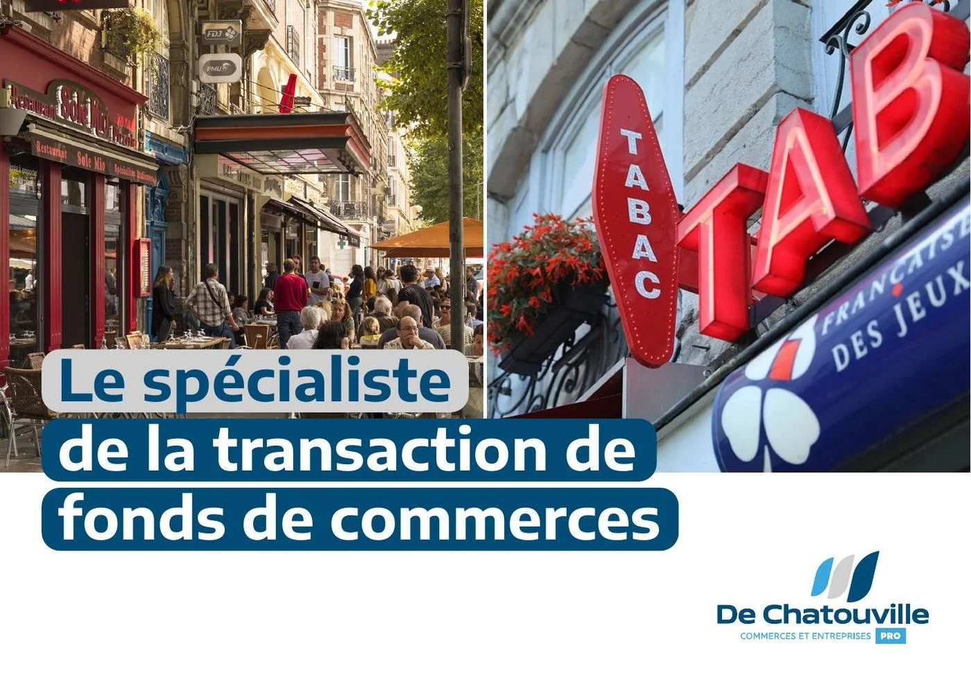 Couverture de la plaquette De Chatouville, spécialiste de la transaction de fonds de commerces