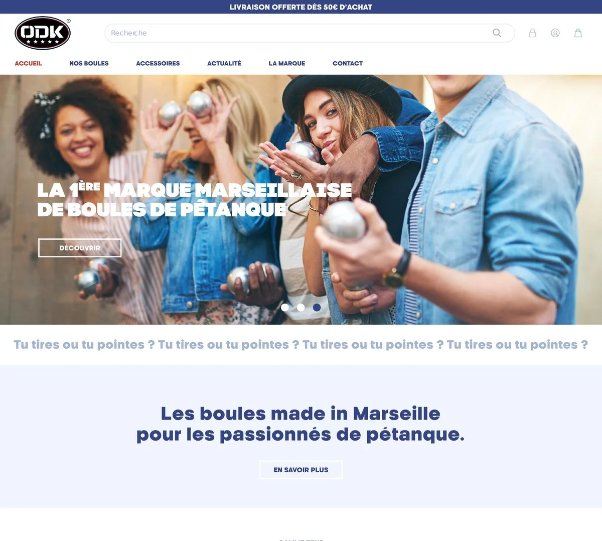 Haut de la page d'accueil ODK : première marque marseillaise de boules de pétanque